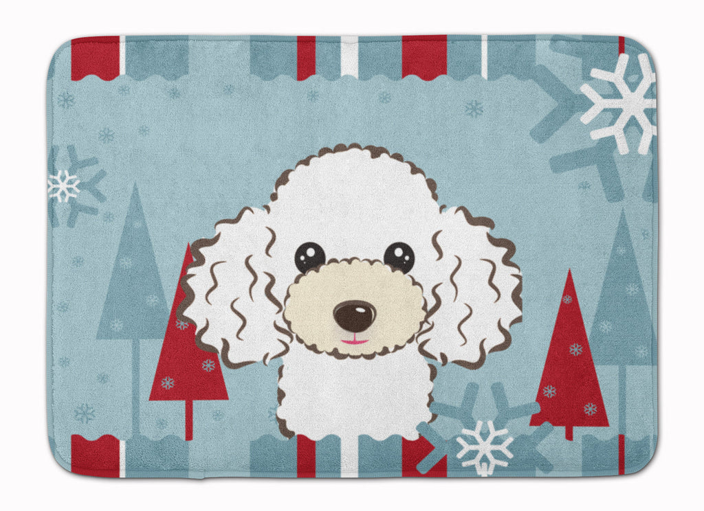 Winter Holiday White Poodle Memory Foam Kitchen Mat Machine Washable Anti-Fatigue Cushion Comfort Bath or Kitchen Rug