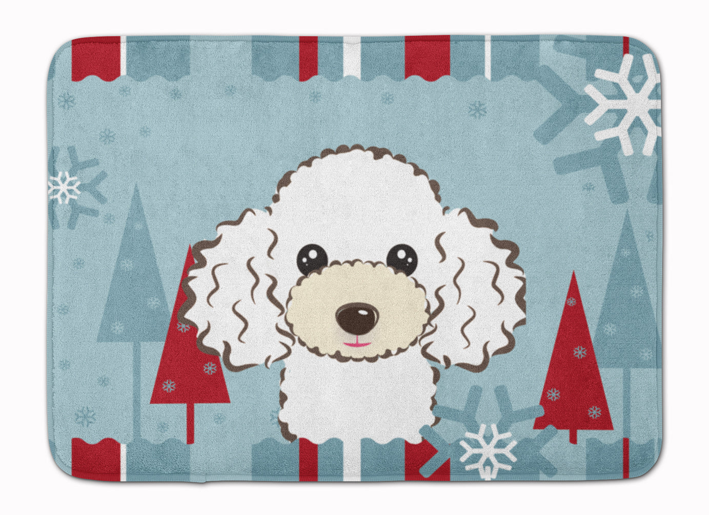 Winter Holiday White Poodle Memory Foam Kitchen Mat Machine Washable Anti-Fatigue Cushion Comfort Bath or Kitchen Rug