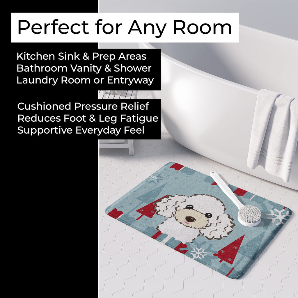 Winter Holiday White Poodle Memory Foam Kitchen Mat Machine Washable Anti-Fatigue Cushion Comfort Bath or Kitchen Rug