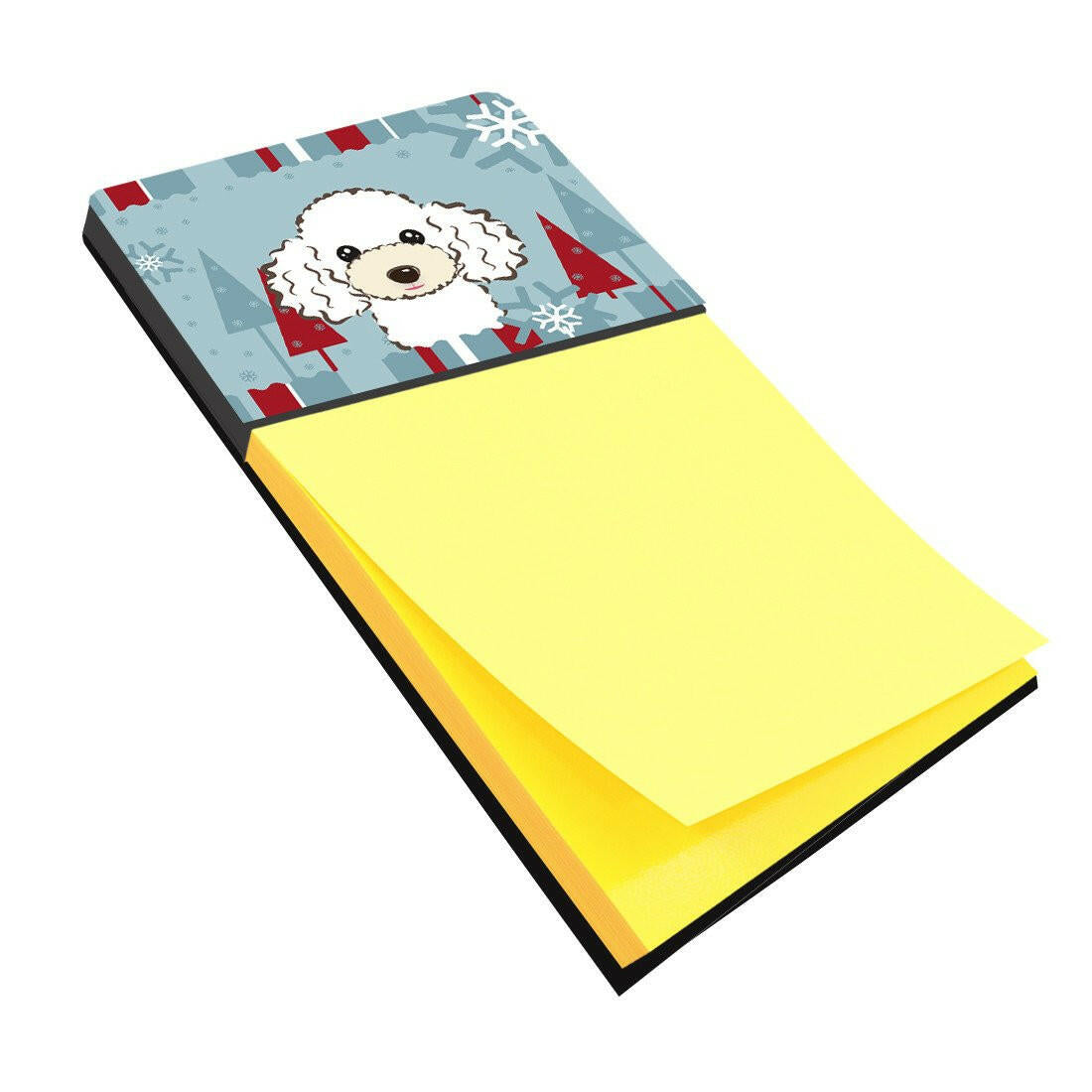Winter Holiday White Poodle Watercolor Sticky Note Holder Refillable Dispenser Desk Accessory 3x3 Pad Gift