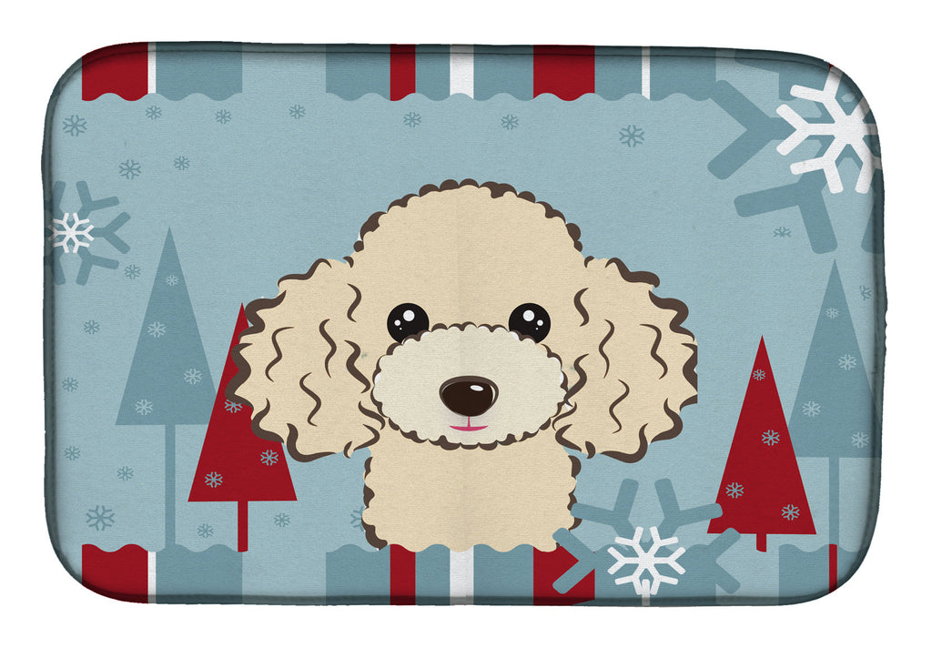 Winter Holiday Buff Poodle Dish Drying Mat Absorbent Dish Drying Mat Pad for Kitchen Counter Dish Drainer Mat for Countertop, 14 x 21", Multicolor