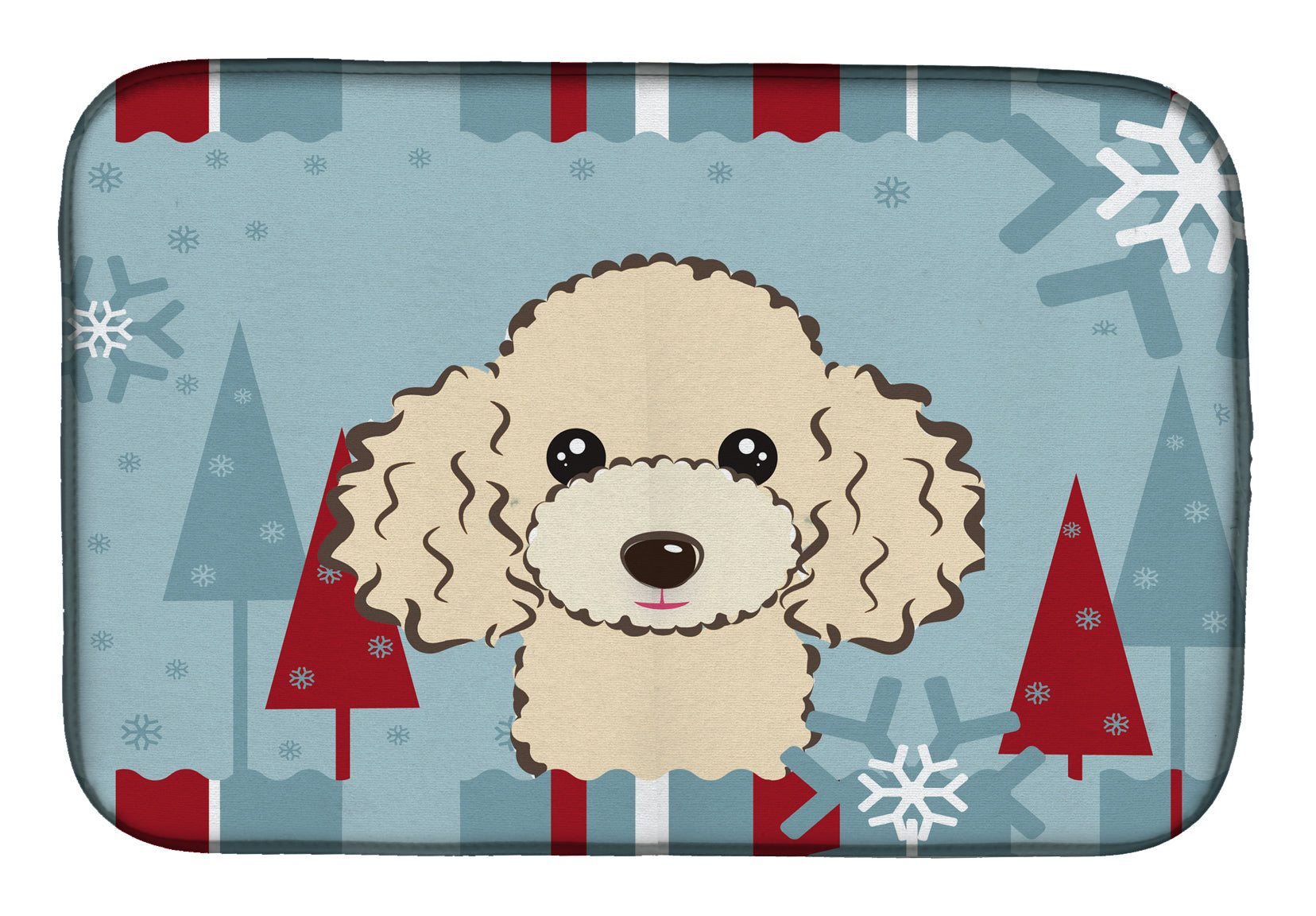 Winter Holiday Buff Poodle Dish Drying Mat Absorbent Dish Drying Mat Pad for Kitchen Counter Dish Drainer Mat for Countertop, 14 x 21", Multicolor