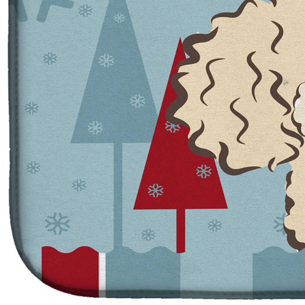 Winter Holiday Buff Poodle Dish Drying Mat Absorbent Dish Drying Mat Pad for Kitchen Counter Dish Drainer Mat for Countertop, 14 x 21", Multicolor