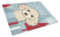 Winter Holiday Buff Poodle Cutting Board Tempered Glass Kitchen Cutting Surface, Heat Resistant Chopping, Non-Slip Feet, Food Prep & Serving
