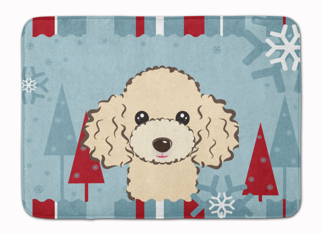 Winter Holiday Buff Poodle Memory Foam Kitchen Mat Machine Washable Anti-Fatigue Cushion Comfort Bath or Kitchen Rug
