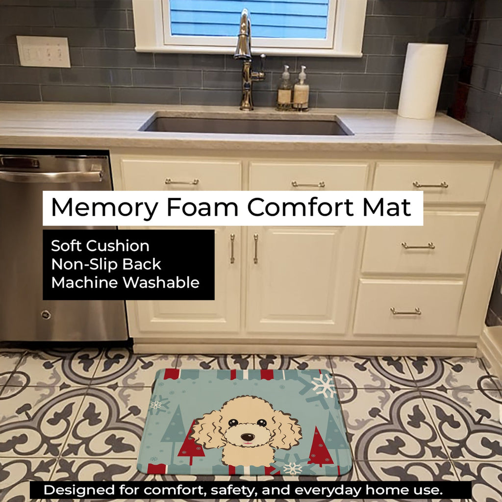 Winter Holiday Buff Poodle Memory Foam Kitchen Mat Machine Washable Anti-Fatigue Cushion Comfort Bath or Kitchen Rug