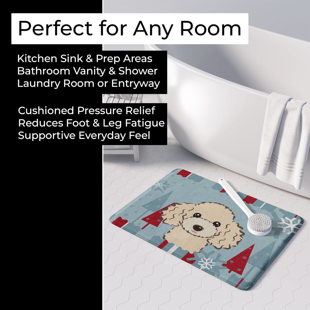 Winter Holiday Buff Poodle Memory Foam Kitchen Mat Machine Washable Anti-Fatigue Cushion Comfort Bath or Kitchen Rug