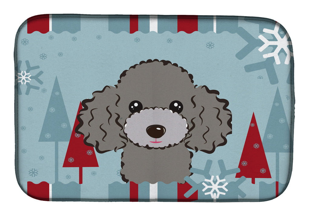 Winter Holiday Silver Gray Poodle Dish Drying Mat Absorbent Dish Drying Mat Pad for Kitchen Counter Dish Drainer Mat for Countertop, 14 x 21", Multicolor