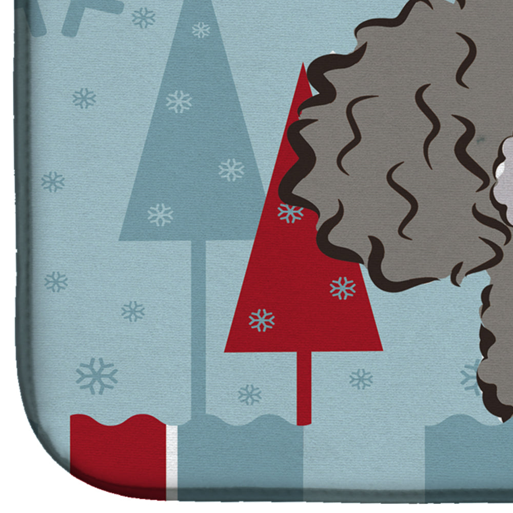 Winter Holiday Silver Gray Poodle Dish Drying Mat Absorbent Dish Drying Mat Pad for Kitchen Counter Dish Drainer Mat for Countertop, 14 x 21", Multicolor