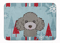 Winter Holiday Silver Gray Poodle Memory Foam Kitchen Mat Machine Washable Anti-Fatigue Cushion Comfort Bath or Kitchen Rug