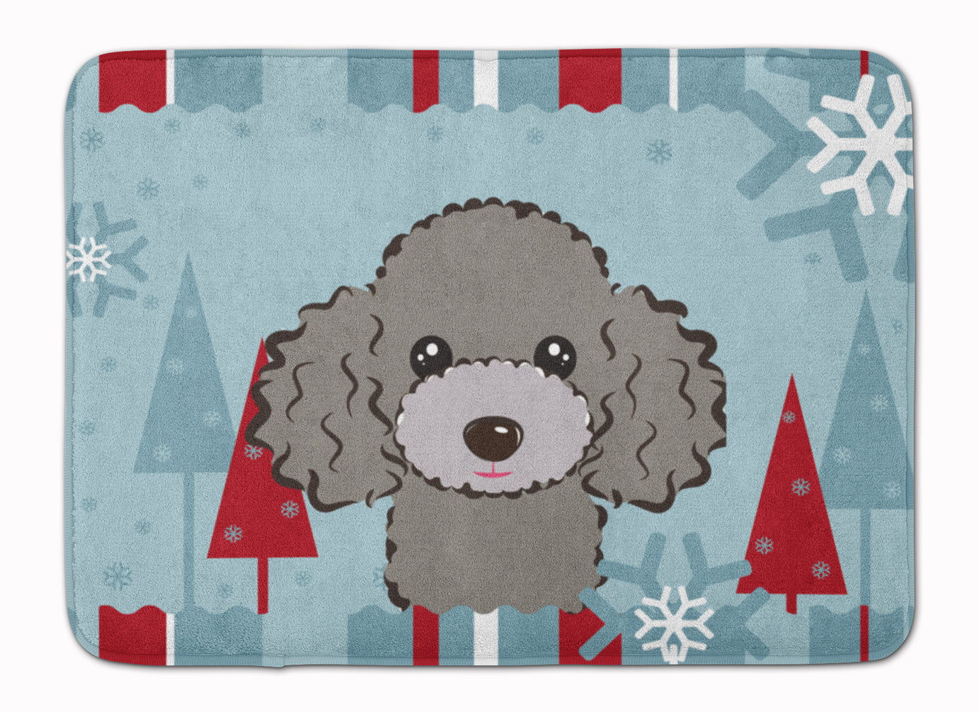 Winter Holiday Silver Gray Poodle Memory Foam Kitchen Mat Machine Washable Anti-Fatigue Cushion Comfort Bath or Kitchen Rug