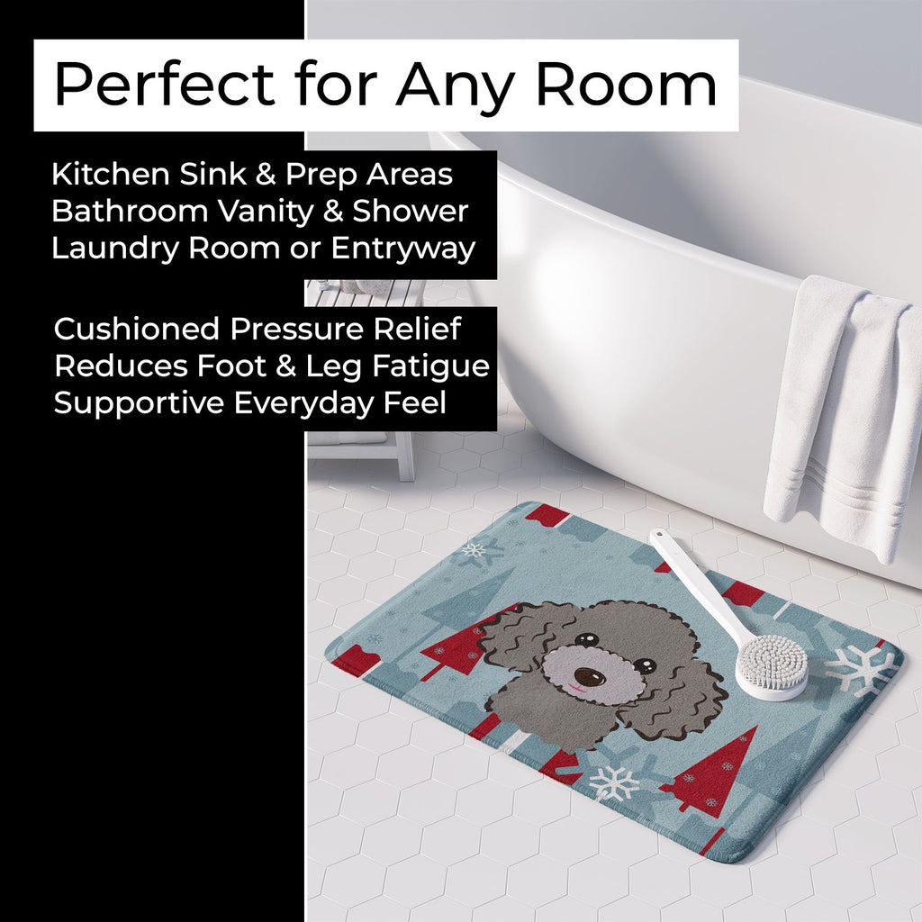 Winter Holiday Silver Gray Poodle Memory Foam Kitchen Mat Machine Washable Anti-Fatigue Cushion Comfort Bath or Kitchen Rug