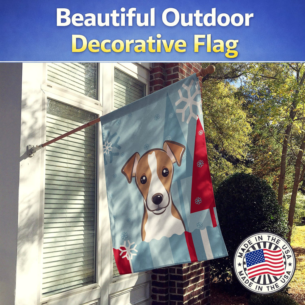 Winter Holiday Jack Russell Terrier House Flag 28x40 Porch Sleeve Pole Decorative Outside Yard Banner Artwork Wall Hanging, Polyester