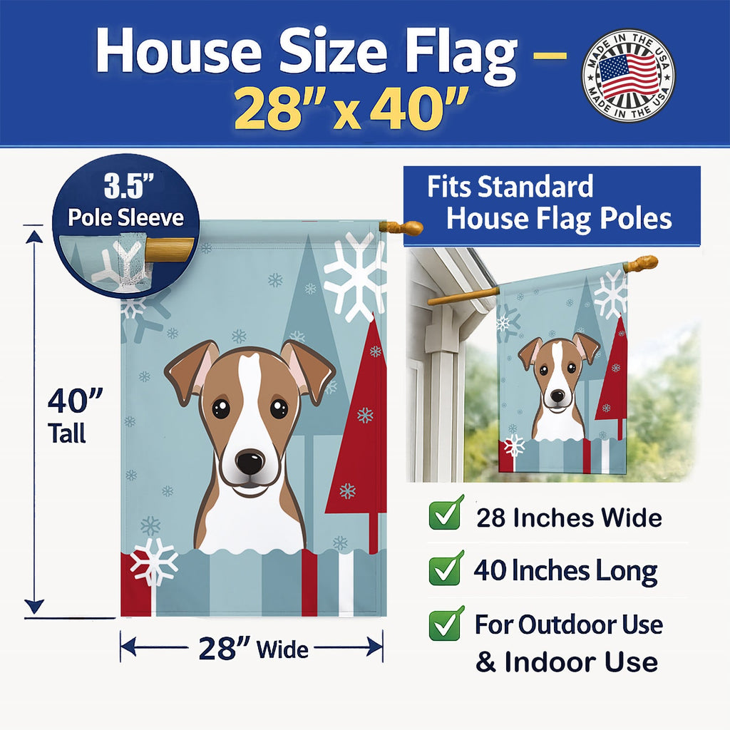 Winter Holiday Jack Russell Terrier House Flag 28x40 Porch Sleeve Pole Decorative Outside Yard Banner Artwork Wall Hanging, Polyester