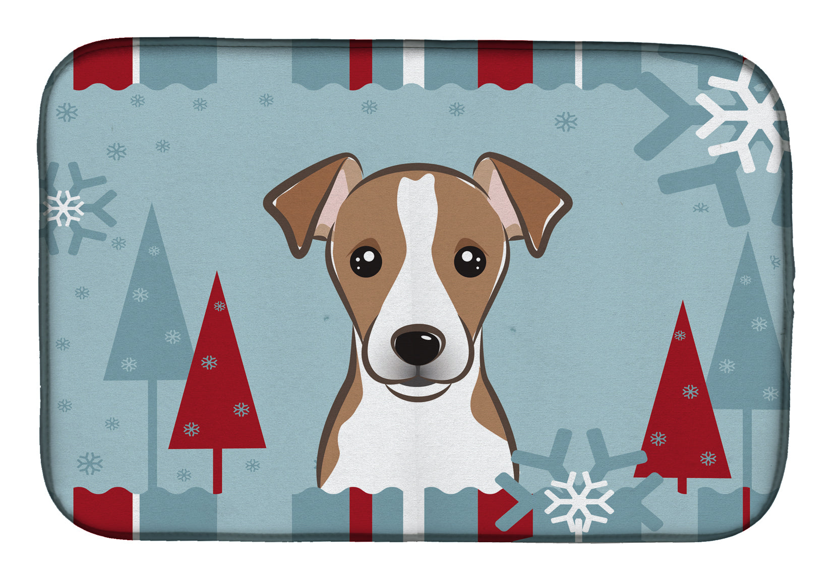 Winter Holiday Jack Russell Terrier Dish Drying Mat Absorbent Dish Drying Mat Pad for Kitchen Counter Dish Drainer Mat for Countertop, 14 x 21", Multicolor