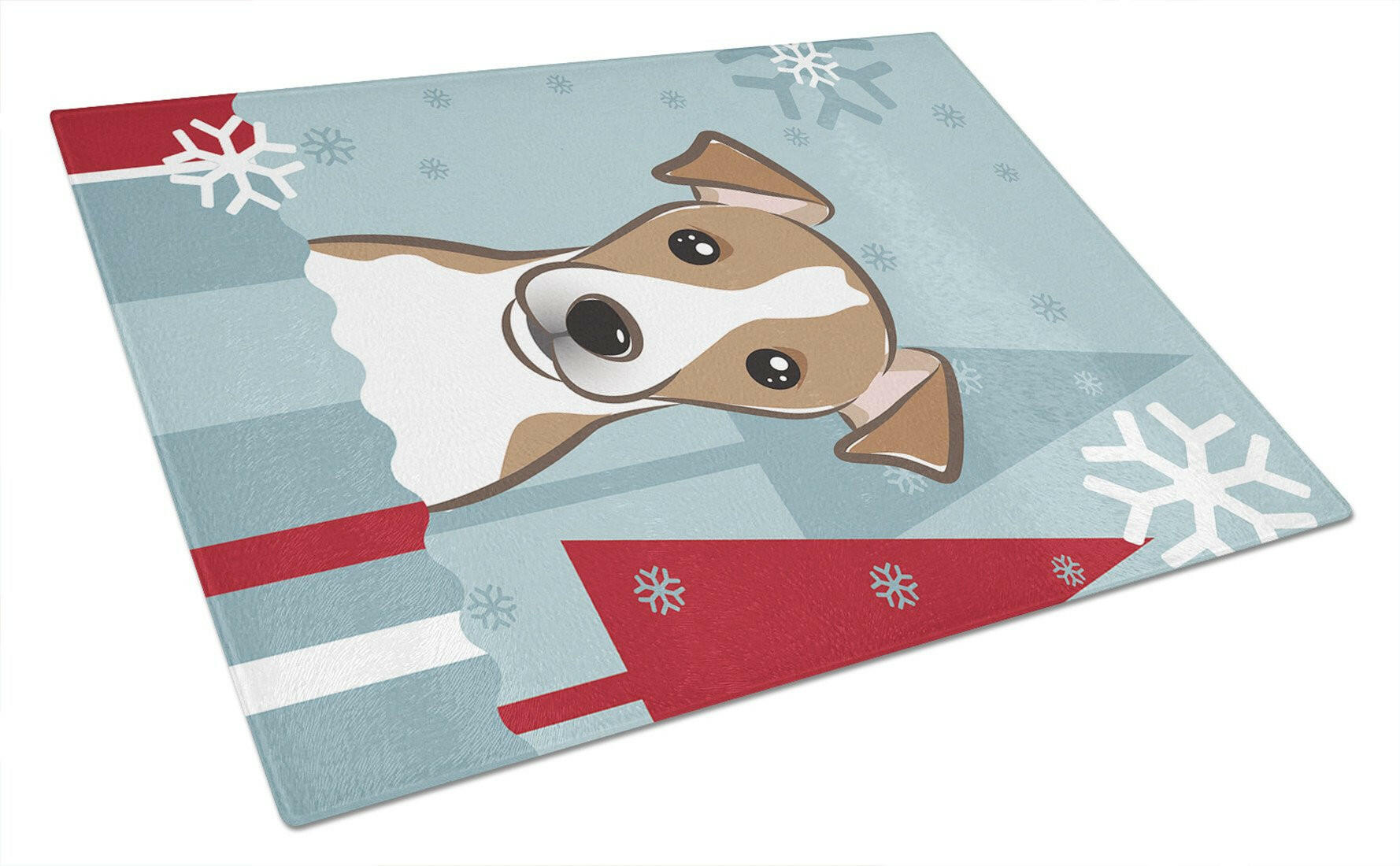 Winter Holiday Jack Russell Terrier Cutting Board Tempered Glass Kitchen Cutting Surface, Heat Resistant Chopping, Non-Slip Feet, Food Prep & Serving
