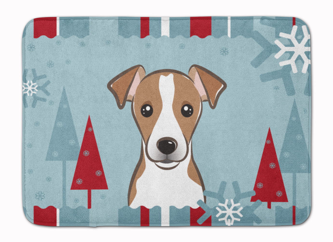 Winter Holiday Jack Russell Terrier Memory Foam Kitchen Mat Machine Washable Anti-Fatigue Cushion Comfort Bath or Kitchen Rug