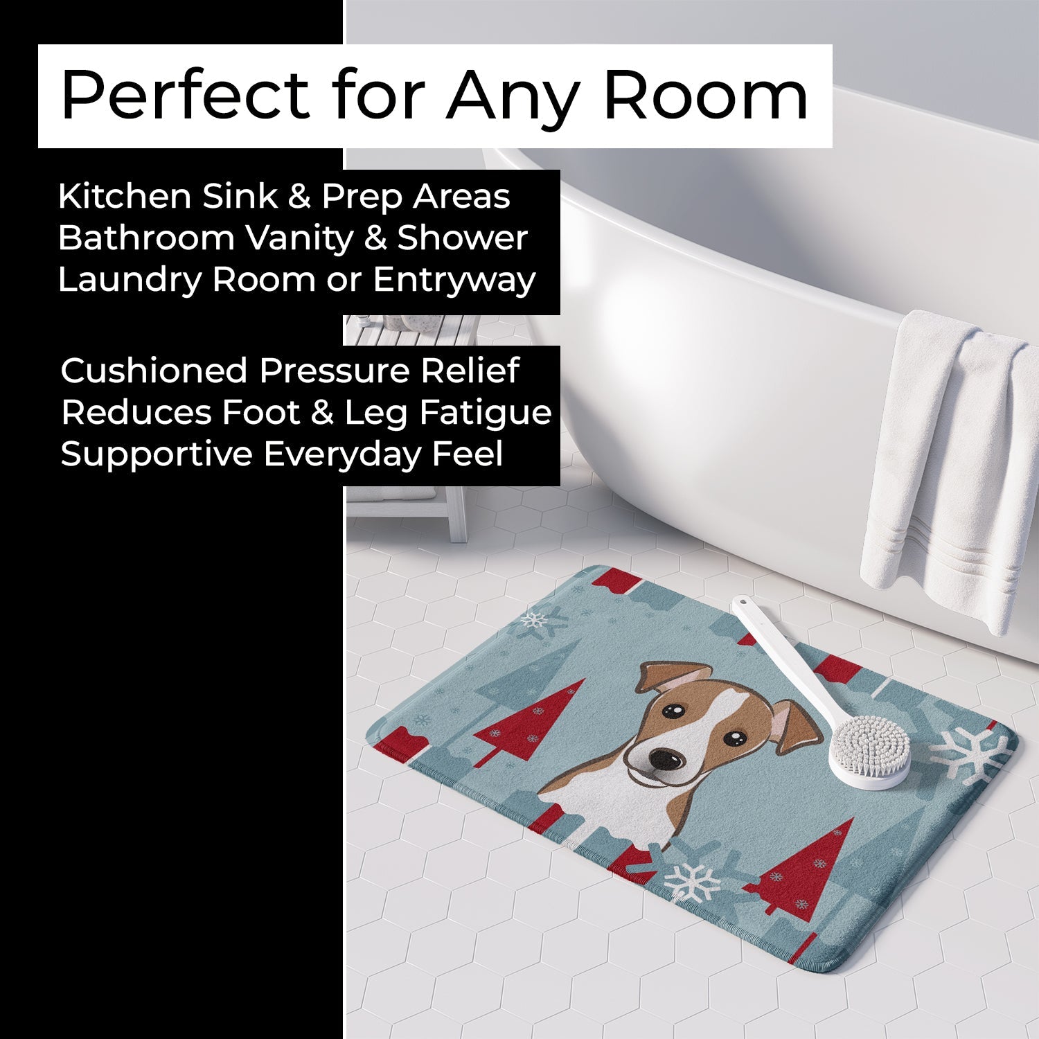 Winter Holiday Jack Russell Terrier Memory Foam Kitchen Mat Machine Washable Anti-Fatigue Cushion Comfort Bath or Kitchen Rug