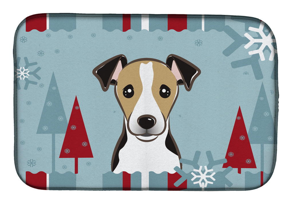 Winter Holiday Jack Russell Terrier Dish Drying Mat Absorbent Dish Drying Mat Pad for Kitchen Counter Dish Drainer Mat for Countertop, 14 x 21", Multicolor