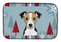 Winter Holiday Jack Russell Terrier Dish Drying Mat Absorbent Dish Drying Mat Pad for Kitchen Counter Dish Drainer Mat for Countertop, 14 x 21", Multicolor