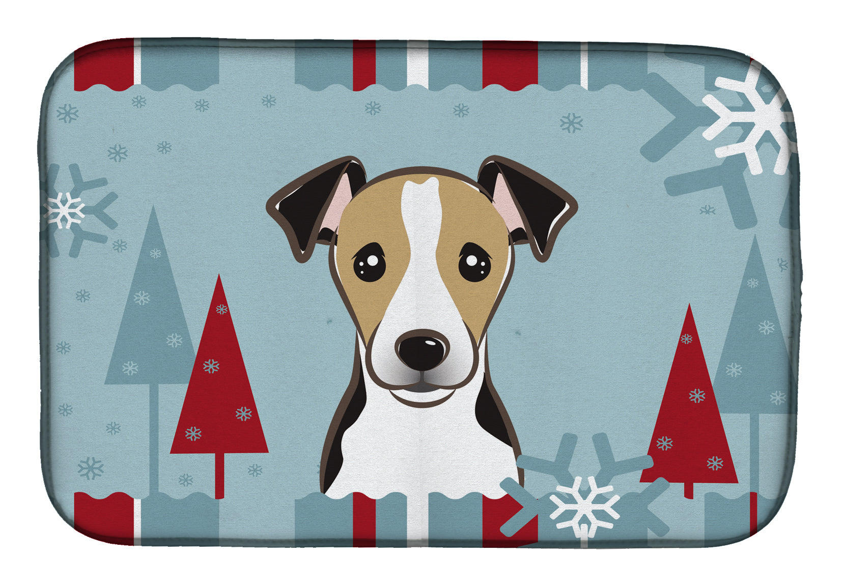 Winter Holiday Jack Russell Terrier Dish Drying Mat Absorbent Dish Drying Mat Pad for Kitchen Counter Dish Drainer Mat for Countertop, 14 x 21", Multicolor
