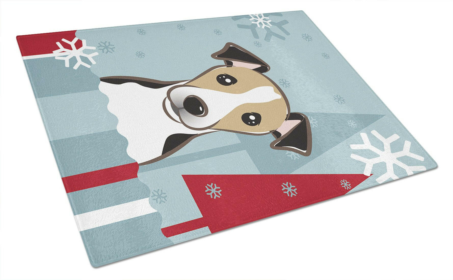 Winter Holiday Jack Russell Terrier Cutting Board Tempered Glass Kitchen Cutting Surface, Heat Resistant Chopping, Non-Slip Feet, Food Prep & Serving