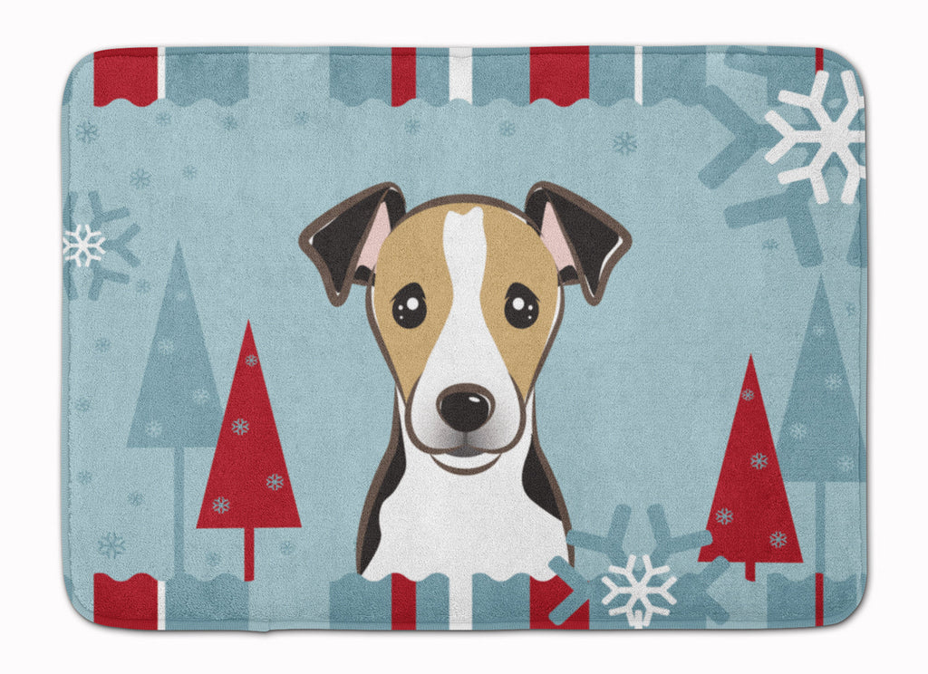 Winter Holiday Jack Russell Terrier Memory Foam Kitchen Mat Machine Washable Anti-Fatigue Cushion Comfort Bath or Kitchen Rug