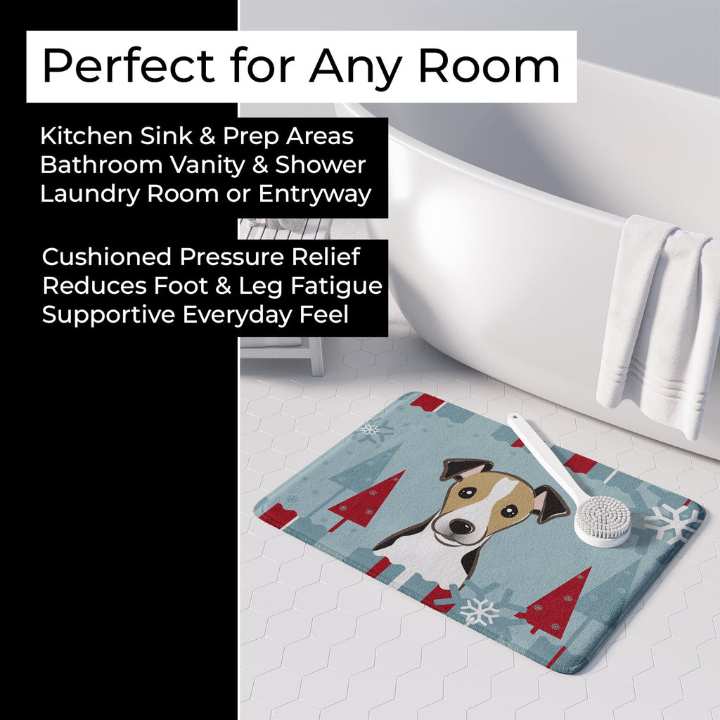 Winter Holiday Jack Russell Terrier Memory Foam Kitchen Mat Machine Washable Anti-Fatigue Cushion Comfort Bath or Kitchen Rug