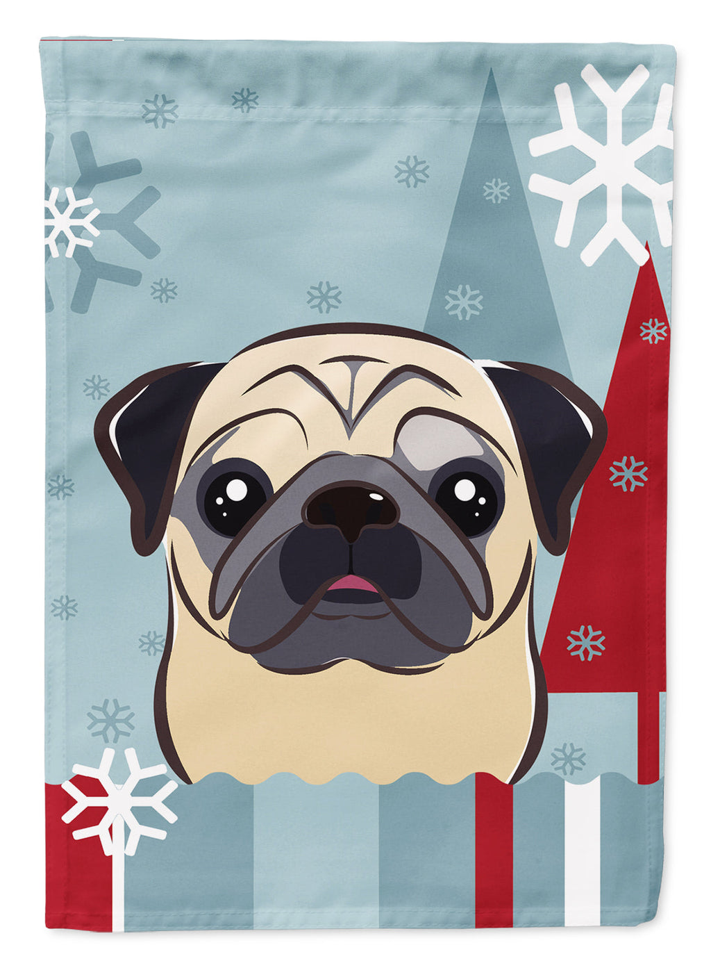 Winter Holiday Fawn Pug House Flag 28x40 Porch Sleeve Pole Decorative Outside Yard Banner Artwork Wall Hanging, Polyester