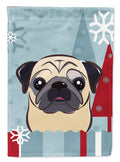 Winter Holiday Fawn Pug House Flag 28x40 Porch Sleeve Pole Decorative Outside Yard Banner Artwork Wall Hanging, Polyester