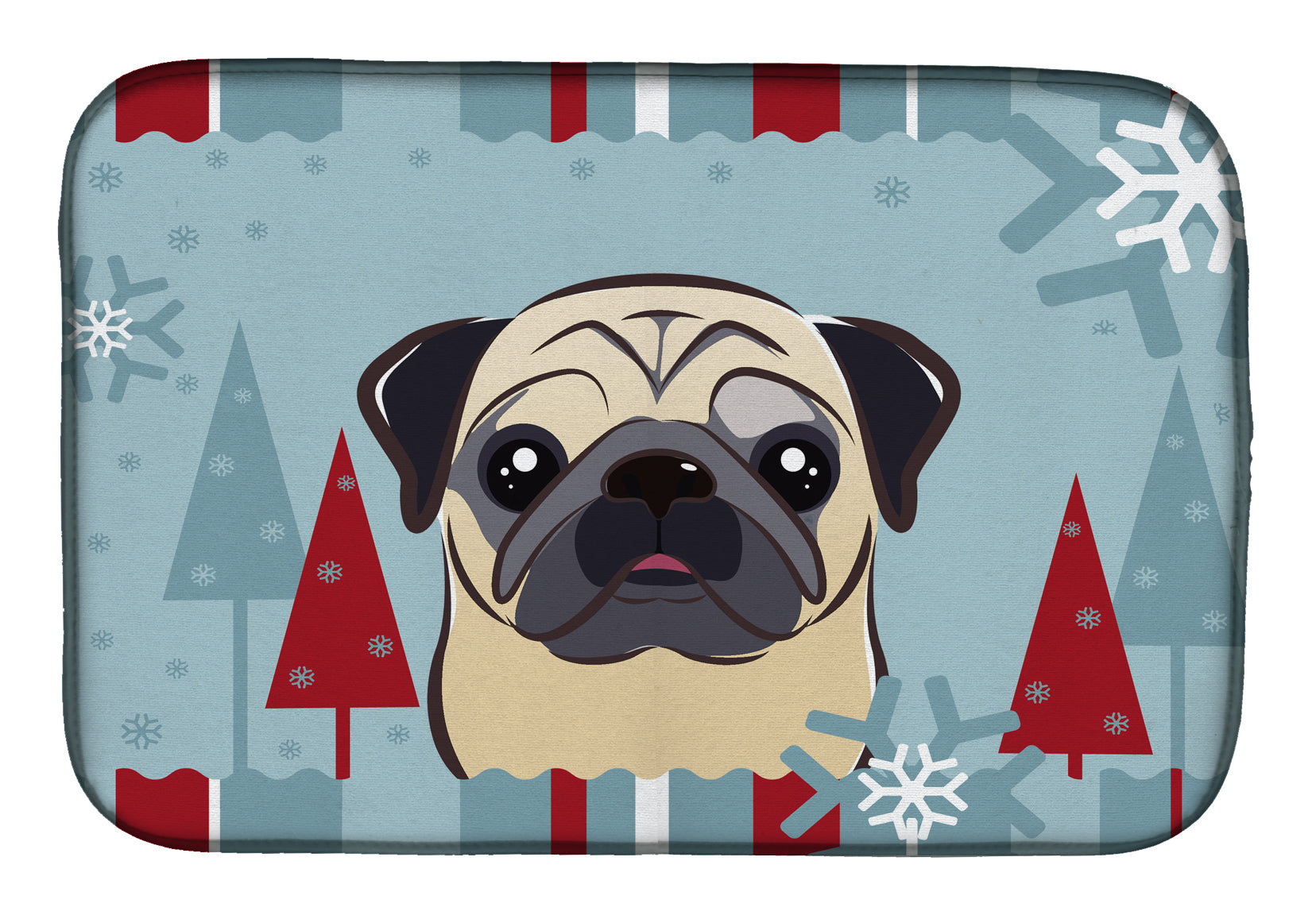 Winter Holiday Fawn Pug Dish Drying Mat Absorbent Dish Drying Mat Pad for Kitchen Counter Dish Drainer Mat for Countertop, 14 x 21", Multicolor