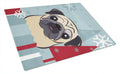Winter Holiday Fawn Pug Cutting Board Tempered Glass Kitchen Cutting Surface, Heat Resistant Chopping, Non-Slip Feet, Food Prep & Serving