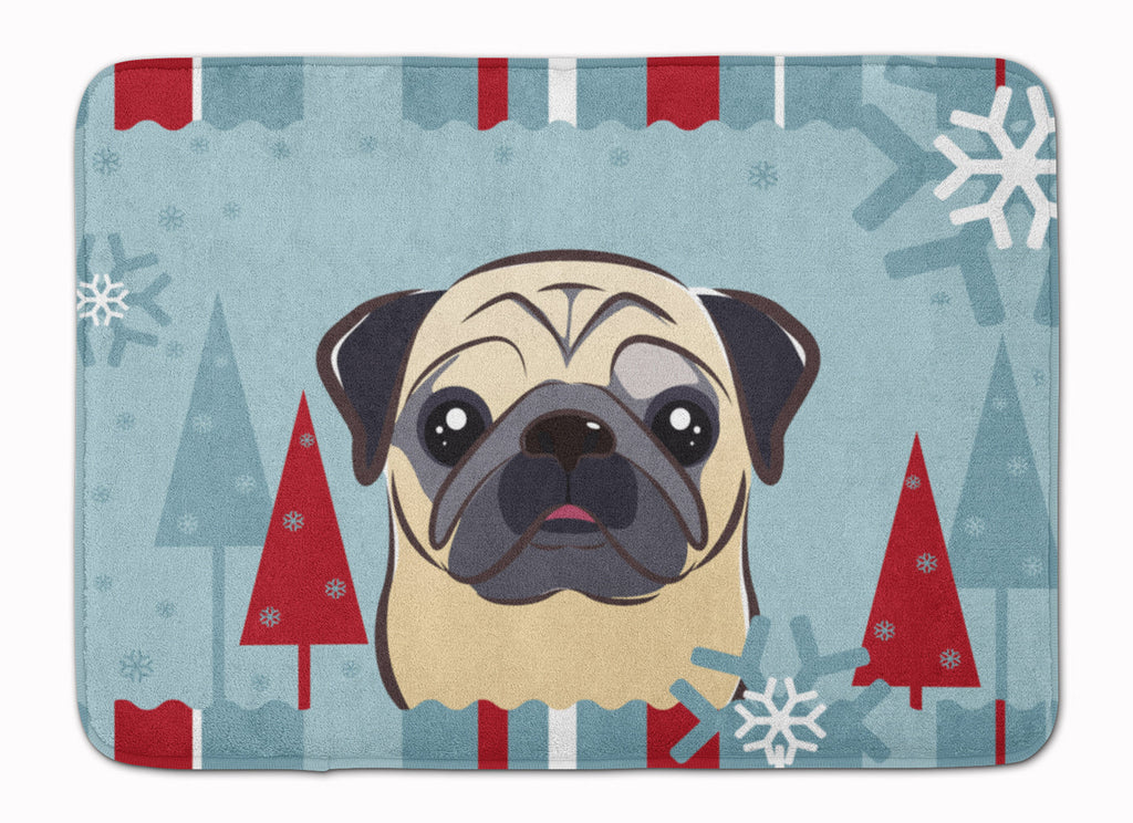 Winter Holiday Fawn Pug Memory Foam Kitchen Mat Machine Washable Anti-Fatigue Cushion Comfort Bath or Kitchen Rug