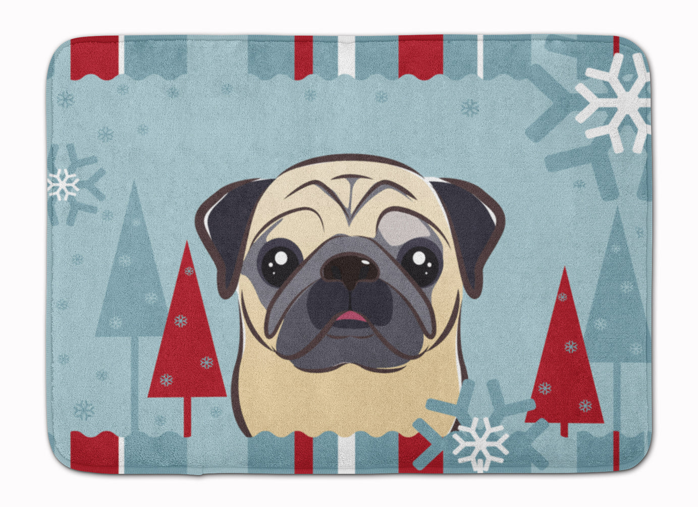 Winter Holiday Fawn Pug Memory Foam Kitchen Mat Machine Washable Anti-Fatigue Cushion Comfort Bath or Kitchen Rug