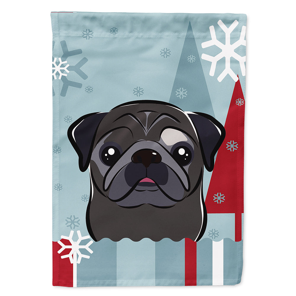 Winter Holiday Black Pug House Flag 28x40 Porch Sleeve Pole Decorative Outside Yard Banner Artwork Wall Hanging, Polyester