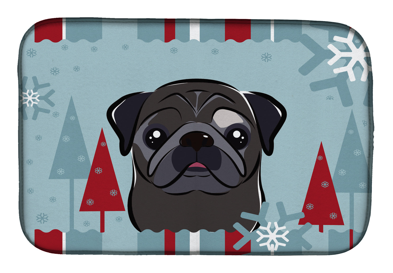 Winter Holiday Black Pug Dish Drying Mat Absorbent Dish Drying Mat Pad for Kitchen Counter Dish Drainer Mat for Countertop, 14 x 21", Multicolor
