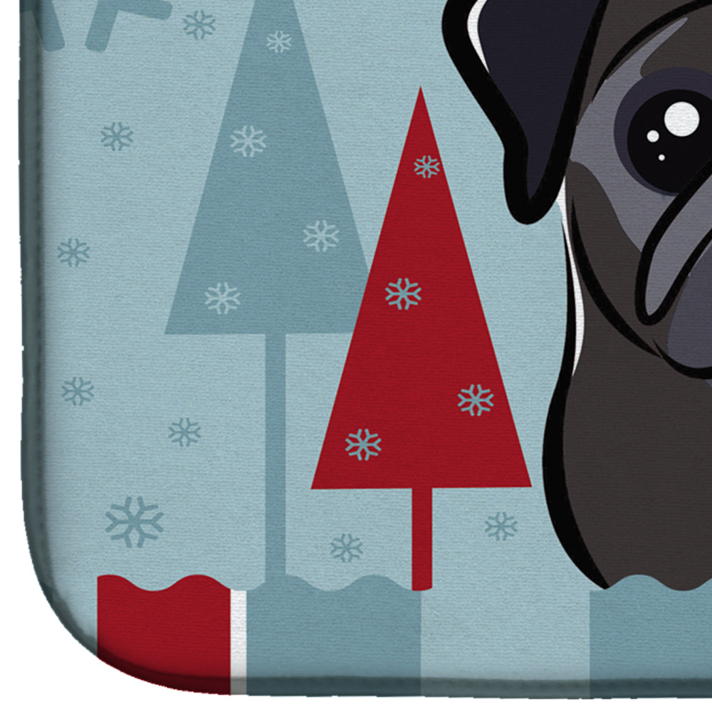 Winter Holiday Black Pug Dish Drying Mat Absorbent Dish Drying Mat Pad for Kitchen Counter Dish Drainer Mat for Countertop, 14 x 21", Multicolor