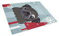 Winter Holiday Black Pug Cutting Board Tempered Glass Kitchen Cutting Surface, Heat Resistant Chopping, Non-Slip Feet, Food Prep & Serving