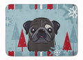 Winter Holiday Black Pug Memory Foam Kitchen Mat Machine Washable Anti-Fatigue Cushion Comfort Bath or Kitchen Rug