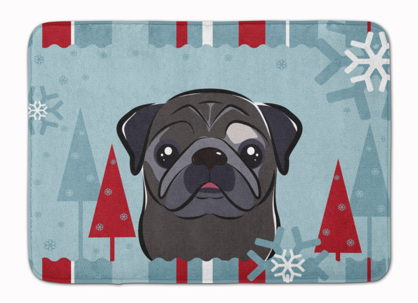 Winter Holiday Black Pug Memory Foam Kitchen Mat Machine Washable Anti-Fatigue Cushion Comfort Bath or Kitchen Rug