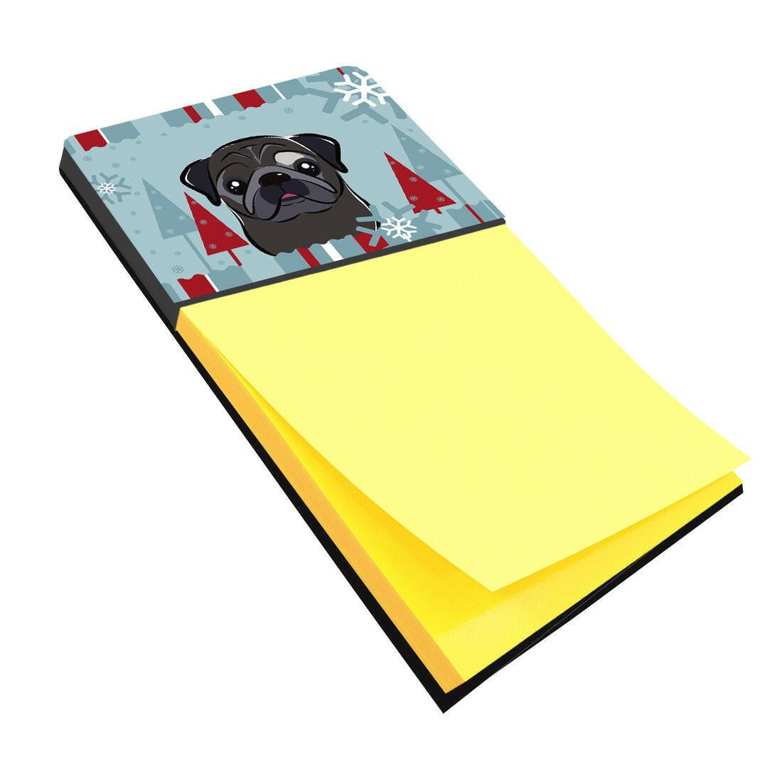 Winter Holiday Black Pug Watercolor Sticky Note Holder Refillable Dispenser Desk Accessory 3x3 Pad Gift