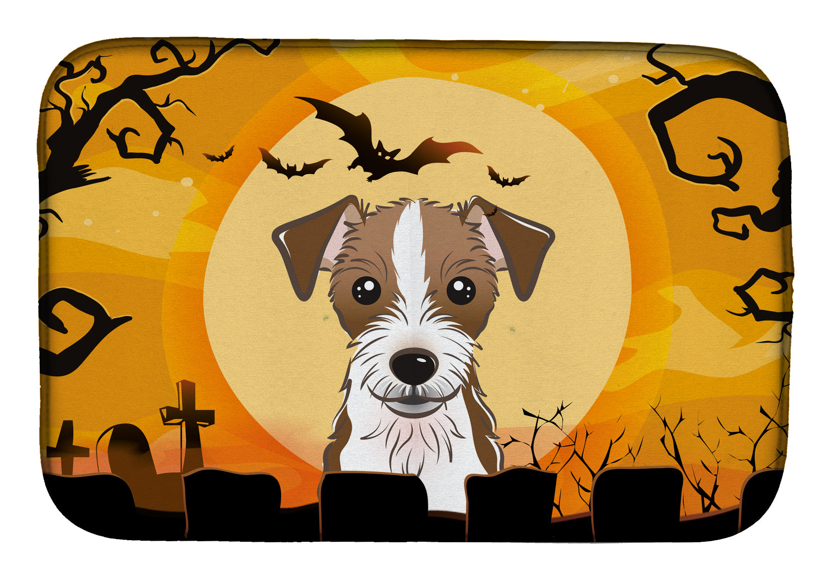Halloween Jack Russell Terrier Dish Drying Mat Absorbent Dish Drying Mat Pad for Kitchen Counter Dish Drainer Mat for Countertop, 14 x 21", Multicolor