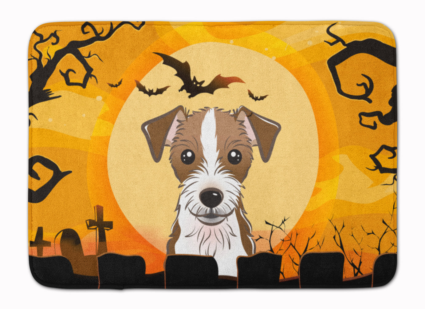 Halloween Jack Russell Terrier Memory Foam Kitchen Mat Machine Washable Anti-Fatigue Cushion Comfort Bath or Kitchen Rug