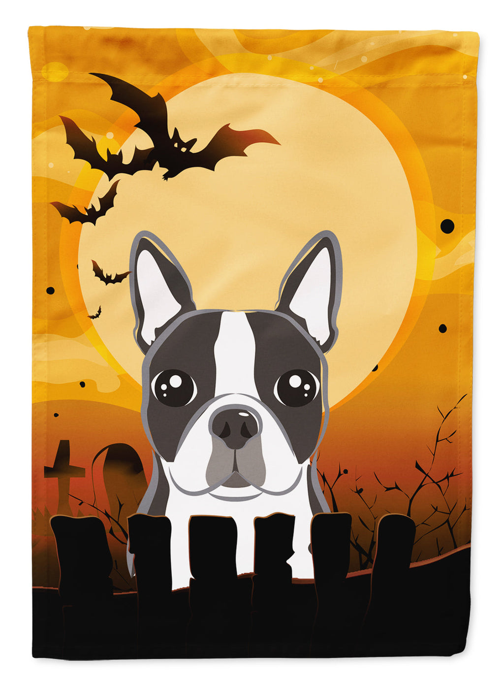 Halloween Boston Terrier House Flag 28x40 Porch Sleeve Pole Decorative Outside Yard Banner Artwork Wall Hanging, Polyester