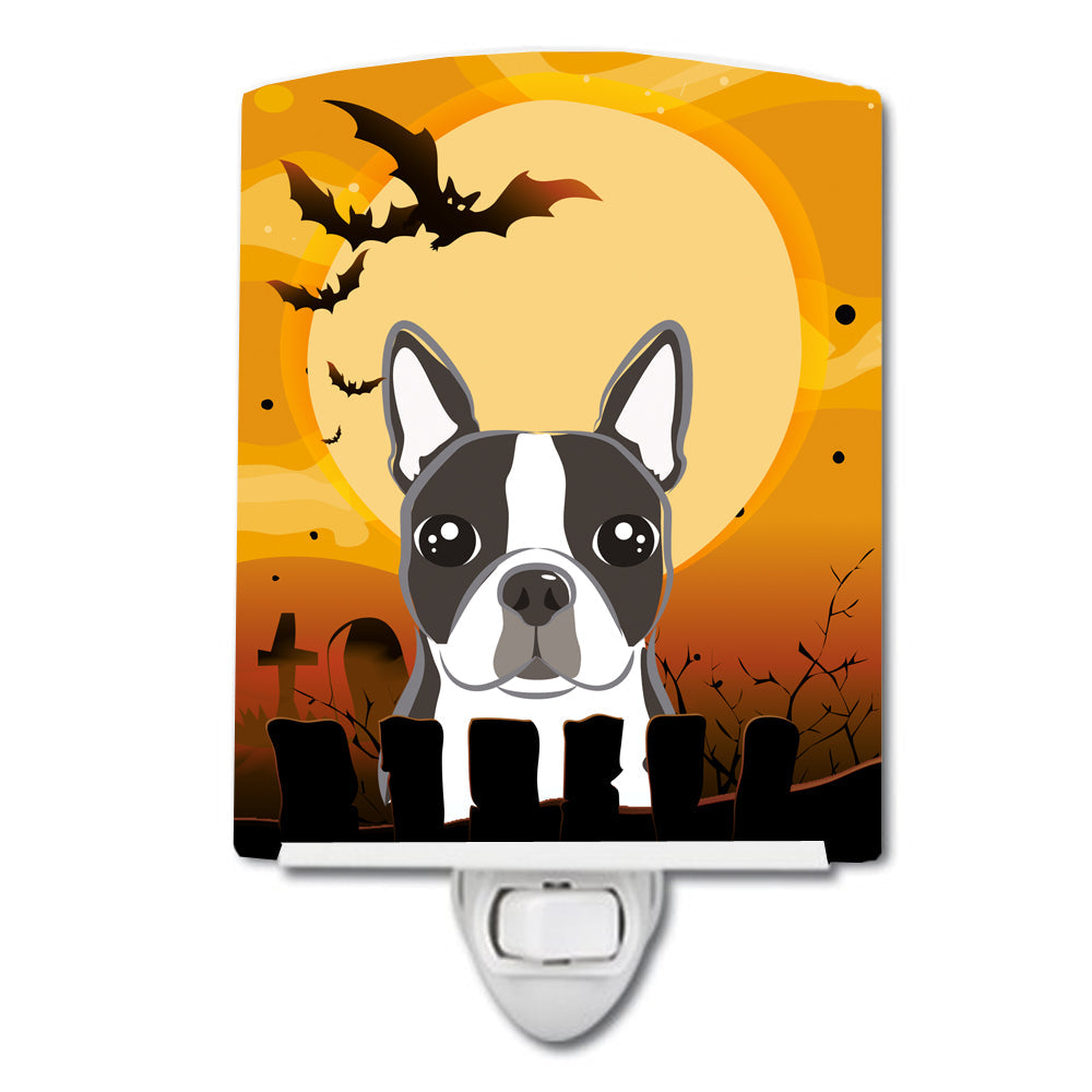 Halloween Boston Terrier Ceramic Night Light Compact, UL-Certified, Ideal for Bedroom, Bathroom, Nursery, Hallway, Kitchen, 6x4x3, Multicolor