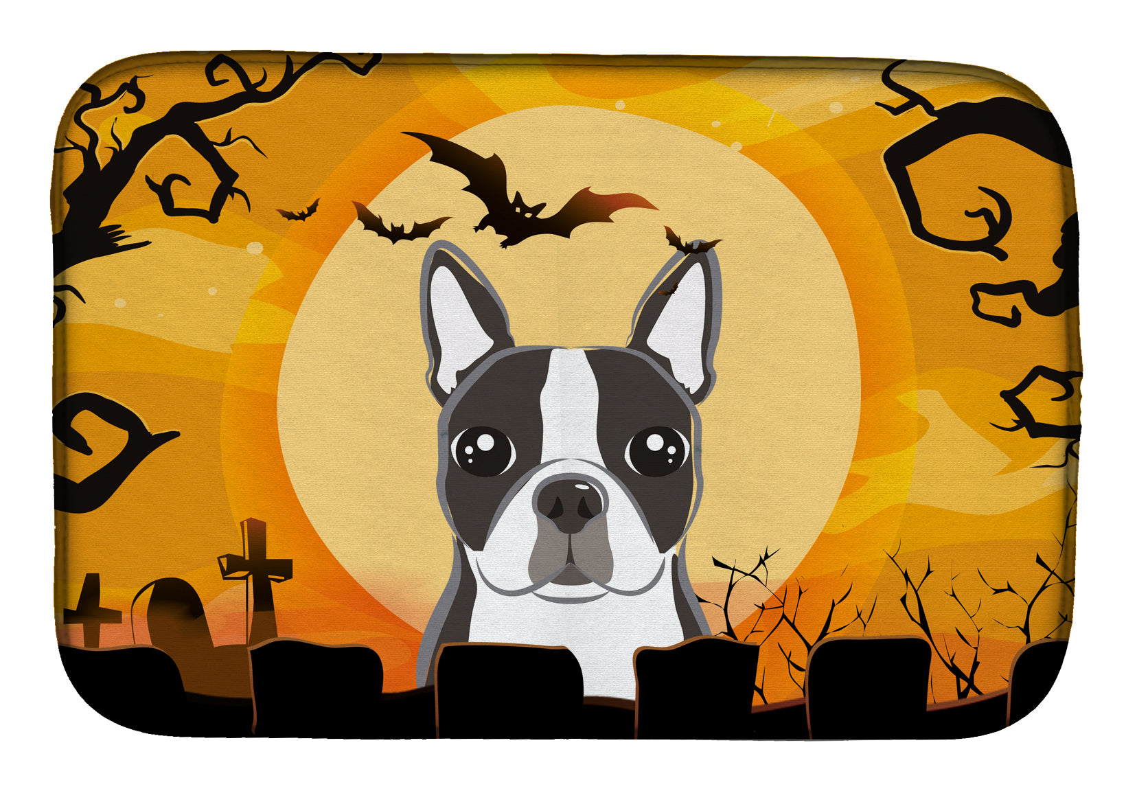 Halloween Boston Terrier Dish Drying Mat Absorbent Dish Drying Mat Pad for Kitchen Counter Dish Drainer Mat for Countertop, 14 x 21", Multicolor