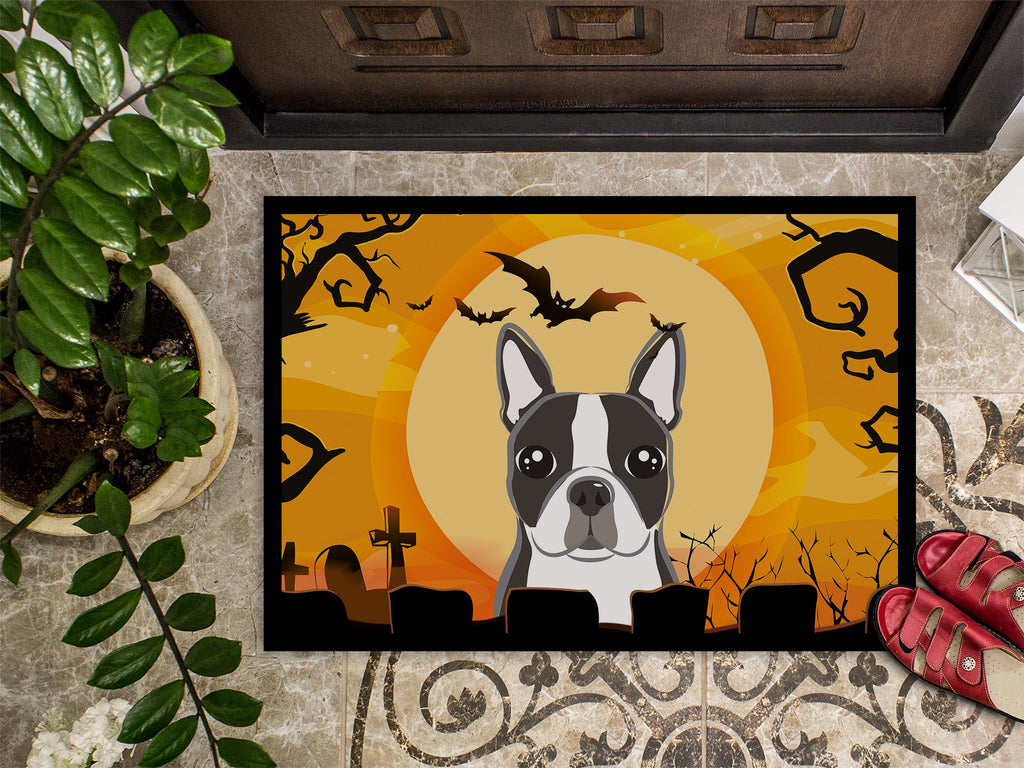 Halloween Boston Terrier Doormat Indoor Outdoor 24H X 36W Front Door Mat Rugs for Entryway, Non Slip Washable Low Pile,
