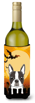 Halloween Boston Terrier Wine Bottle Hugger Gift Sleeve for Standard 750 ml Bottles, Insulated Reusable Also Fits Mini Shot & Pint Bottles