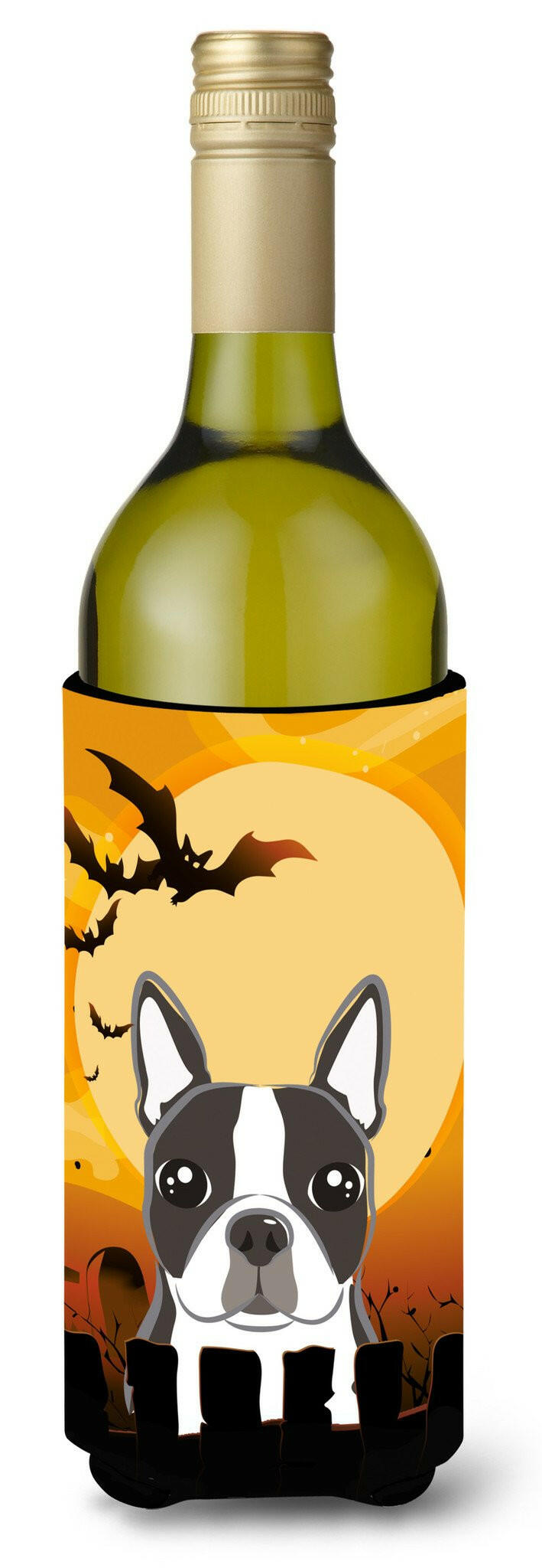 Halloween Boston Terrier Wine Bottle Hugger Gift Sleeve for Standard 750 ml Bottles, Insulated Reusable Also Fits Mini Shot & Pint Bottles