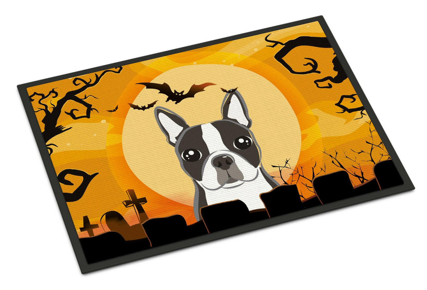 Halloween Boston Terrier Doormat Indoor Outdoor 18H X 27W Front Door Mat Rugs for Entryway, Non Slip Washable